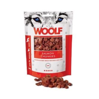   WOOLF SALMON CHUNKIES TRÉNING SNACK JUTALOMFALAT LAZAC KOCKÁK 100G